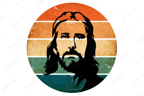 Jesus Savior Line Art Retro Sunset